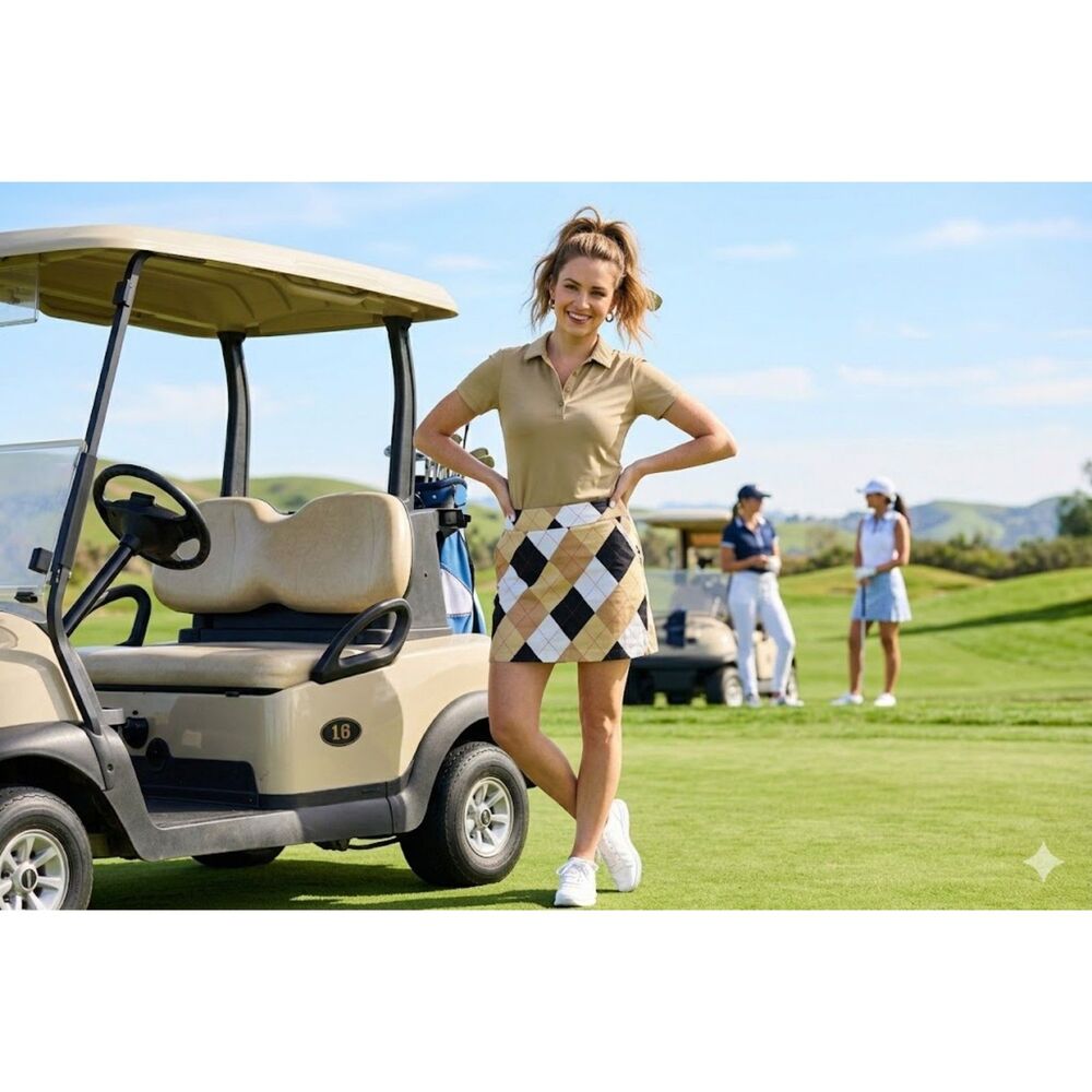Loudmouth Golf black tan argyle print skort size 4 built in shorts